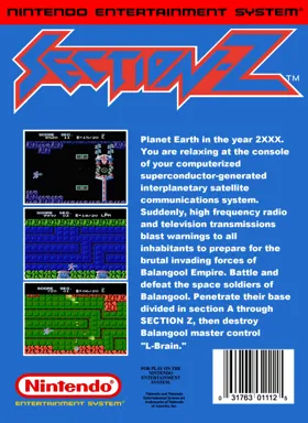 Section-Z (Europe) box cover back